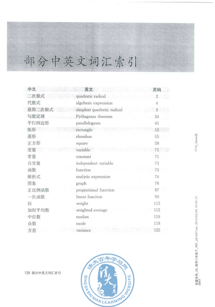 部分中英文词汇索引(第138页)