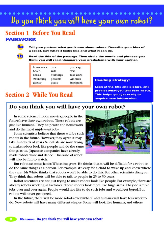 Unit 1 Will people have robots?(第8页)