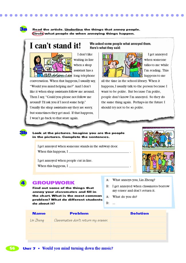 Unit 7 Would you mind turning down the music?(第56页)