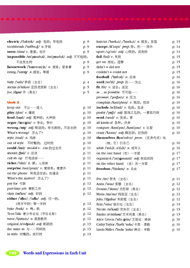 Words and Expressions in Each Unit(第102页)