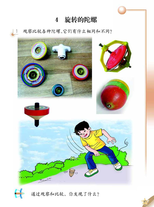 人教版二年级科学第三册(03生活与科技)电子课本4 旋转的陀螺(第57页)
