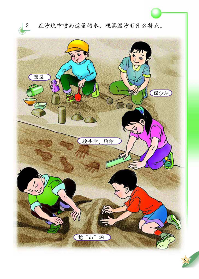 人教版二年级科学第四册(04生活与科技)电子课本2 观察沙(第51页)