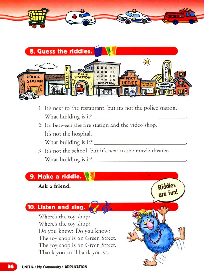 人教版二年级英语第二册(新派)电子课本unit 4 My Community(第36页)