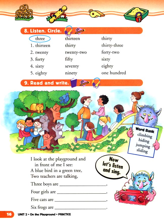 人教版二年级英语第二册(新派)电子课本unit 2 On the Playground(第16页)