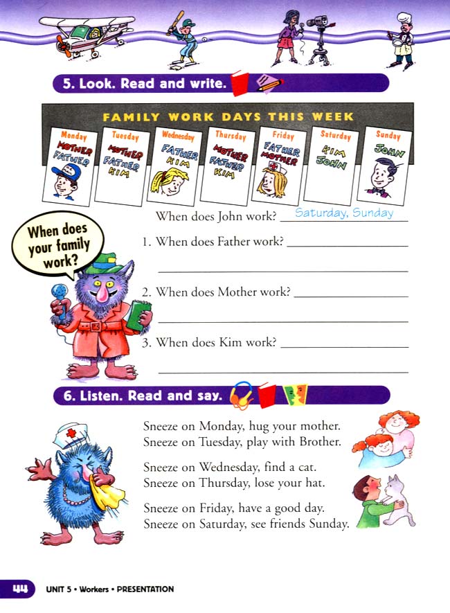 人教版二年级英语第二册(新派)电子课本unit 5 Workers(第44页)