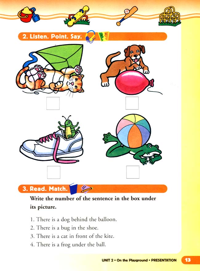 人教版二年级英语第二册(新派)电子课本unit 2 On the Playground(第13页)