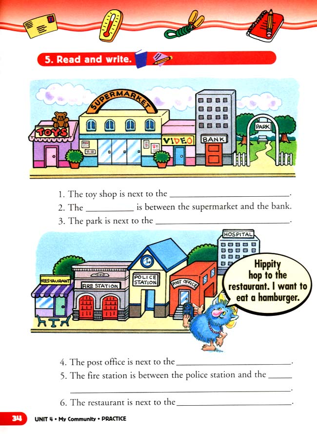 人教版二年级英语第二册(新派)电子课本unit 4 My Community(第34页)