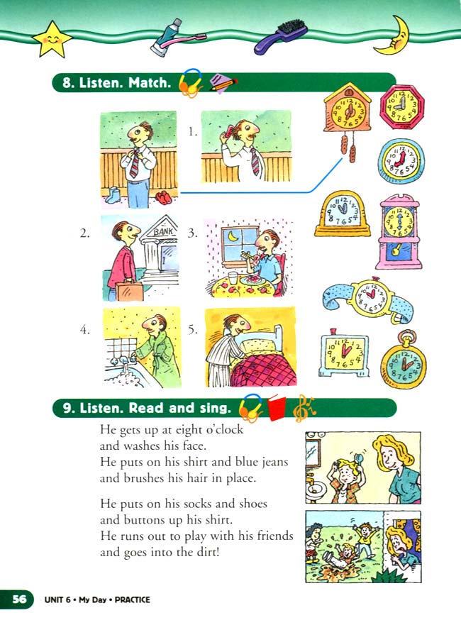 人教版二年级英语第二册(新派)电子课本unit 6 My Day(第56页)