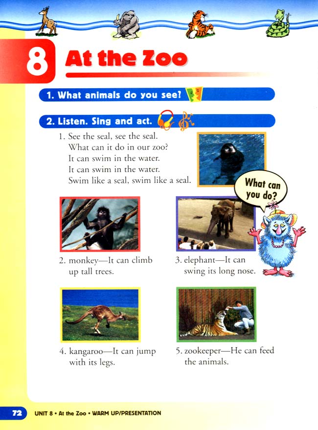 人教版二年级英语第二册(新派)电子课本unit 8 At the Zoo(第72页)