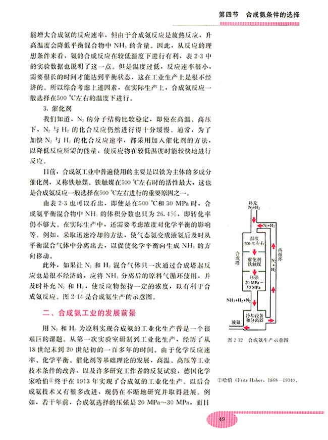 第四节 合成氨条件的选择(第49页)