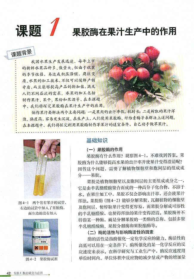 课题1 果胶酶在果汁生产中的作用(第42页)
