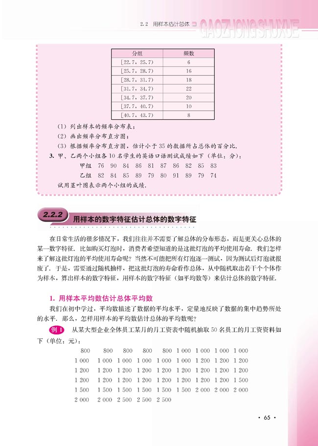 2.2.2 用样本的数字特征估计总体的数字特征(第65页)
