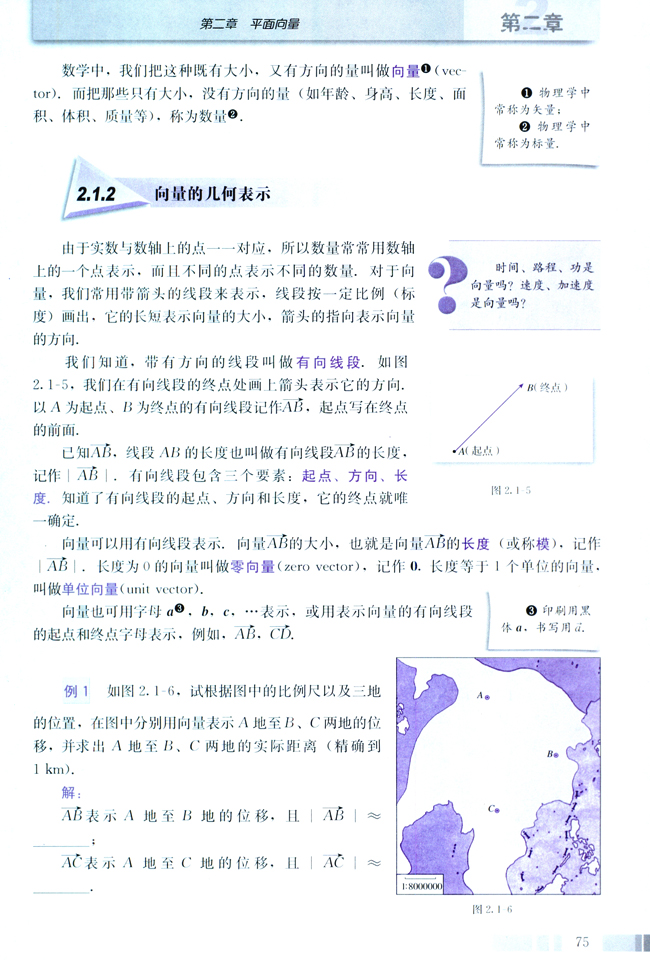 2.1 平面向量的实际背景及基本概念(第75页)
