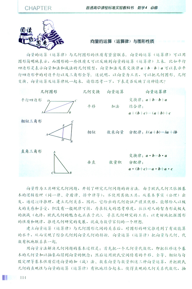 阅读与思考 向量的运算（运算律）与图形性质(第114页)