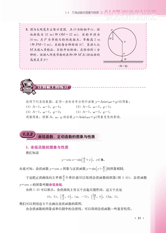 1.3.2 余弦函数、正切函数的图象与性质(第51页)