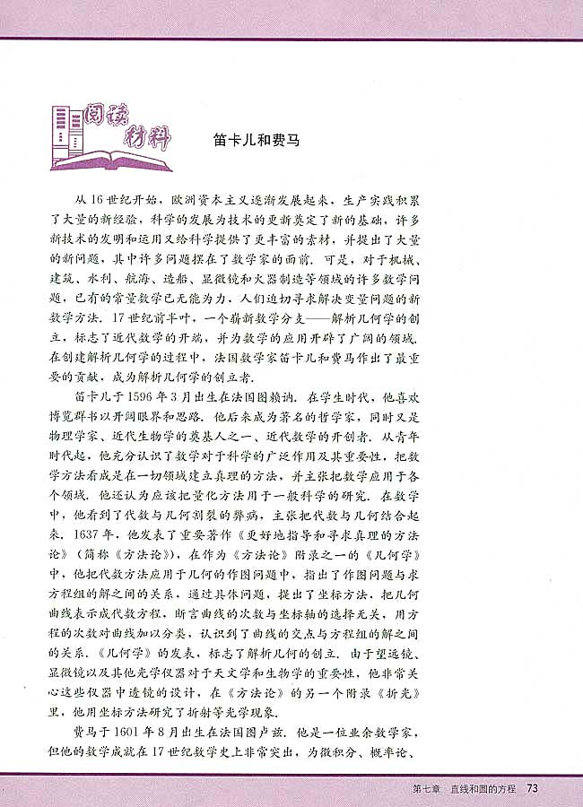 阅读材料 笛卡儿和费马(第73页)