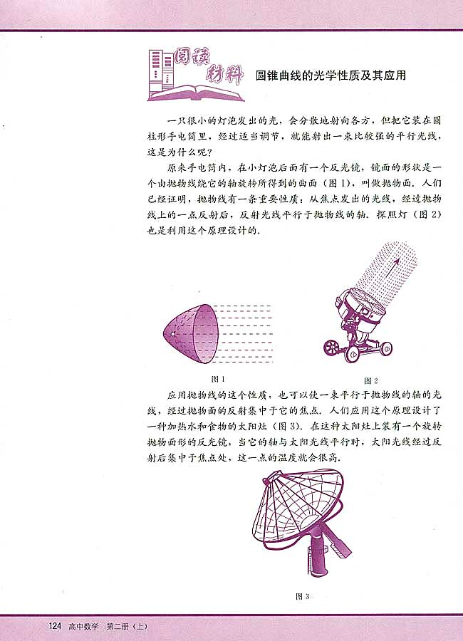 阅读材料 圆锥曲线的光学性质及其应用(第124页)