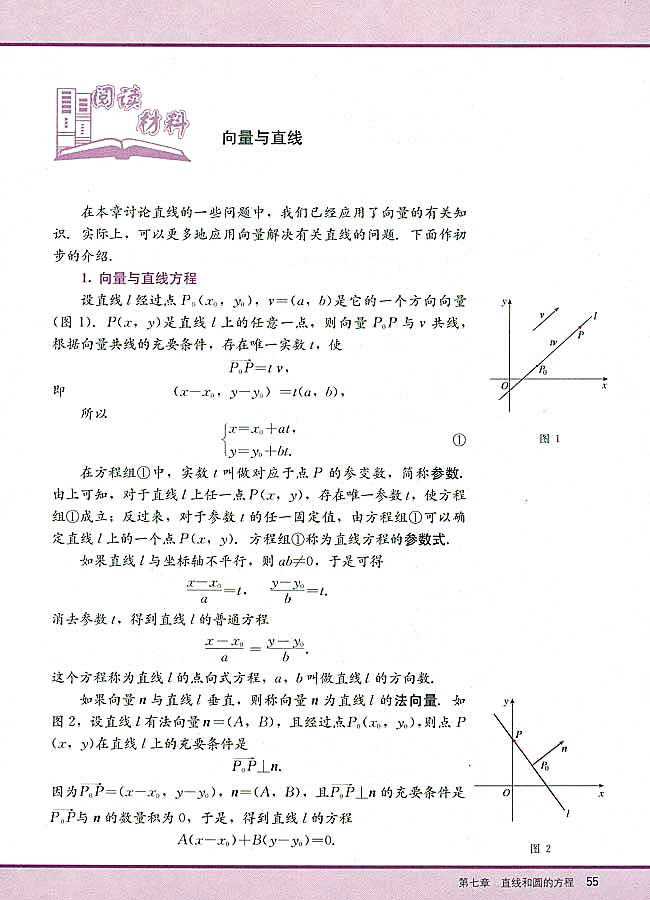 阅读材料 向量与直线(第55页)