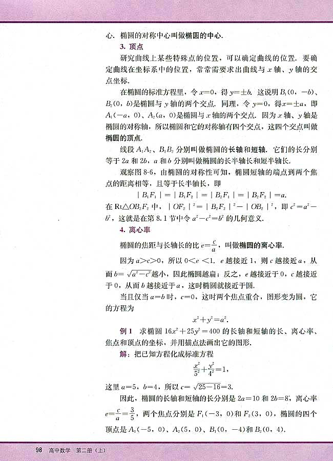 8．2 椭圆的简单几何性质(第98页)