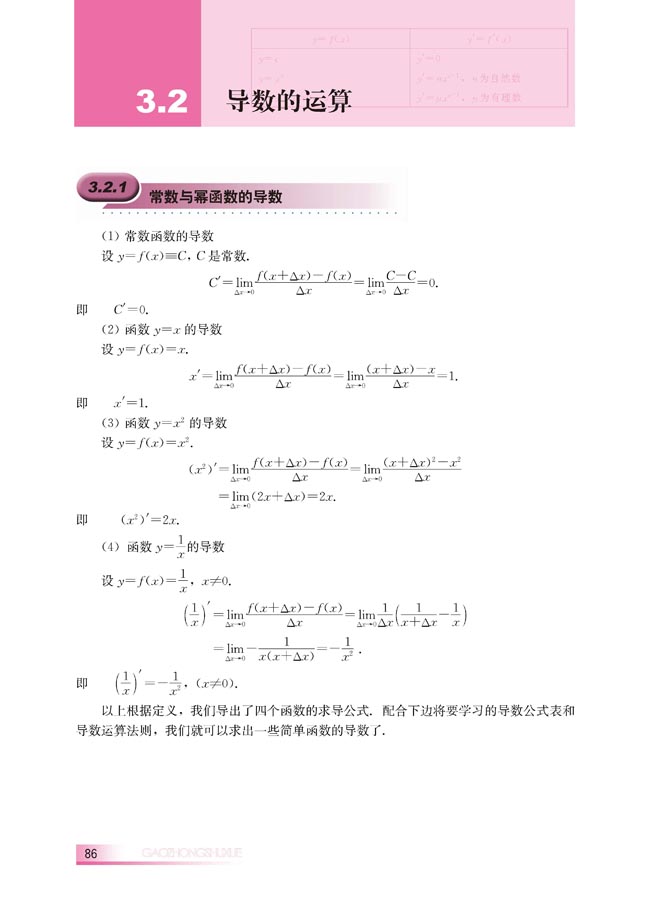3.2.1 常数与幂函数的导数(第86页)