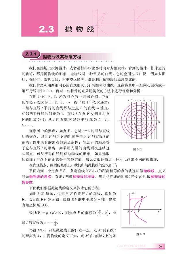 2.3.1 抛物线级其标准方程(第57页)