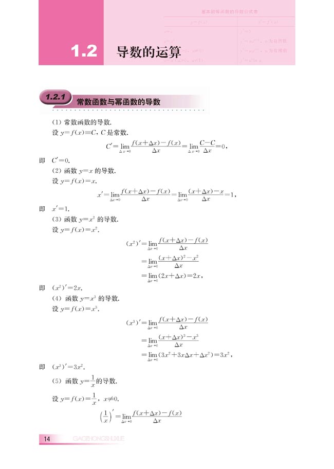 1.2.1 常数函数与冥函数的导数(第14页)
