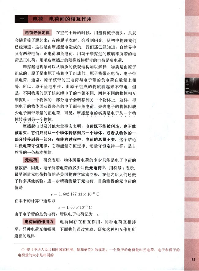 人教版高二物理第二册（必修）电子课本一、电荷 电荷间的相互作用(第61页)