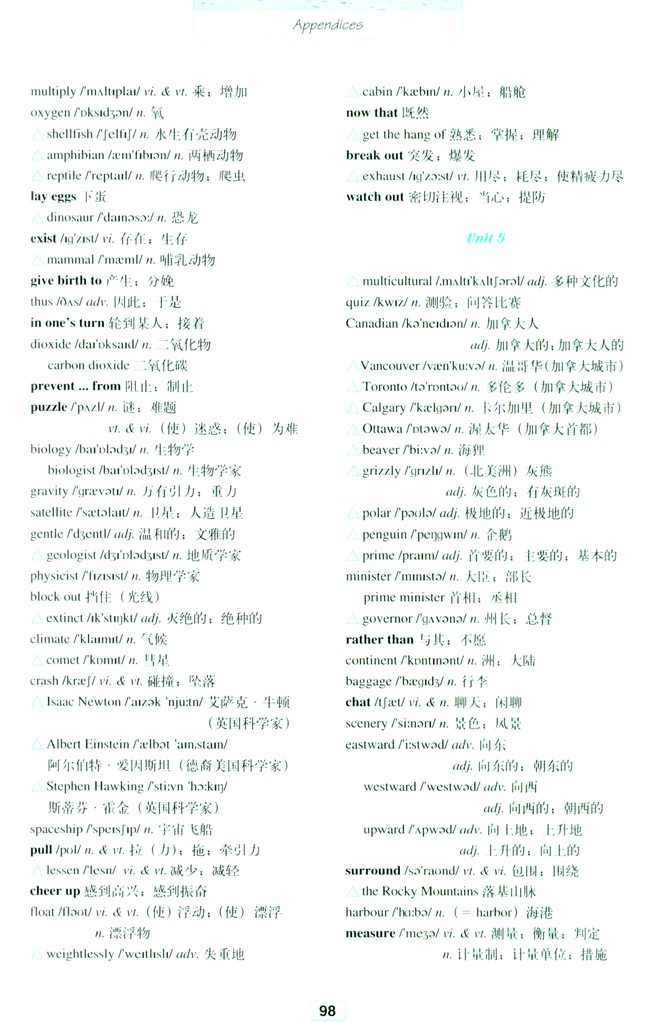 Words and expressions in each unit(第98页)