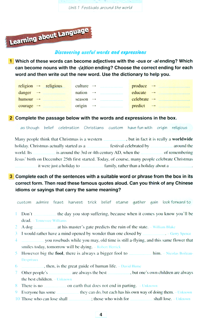 Unit 1 Festivals around the world(第4页)