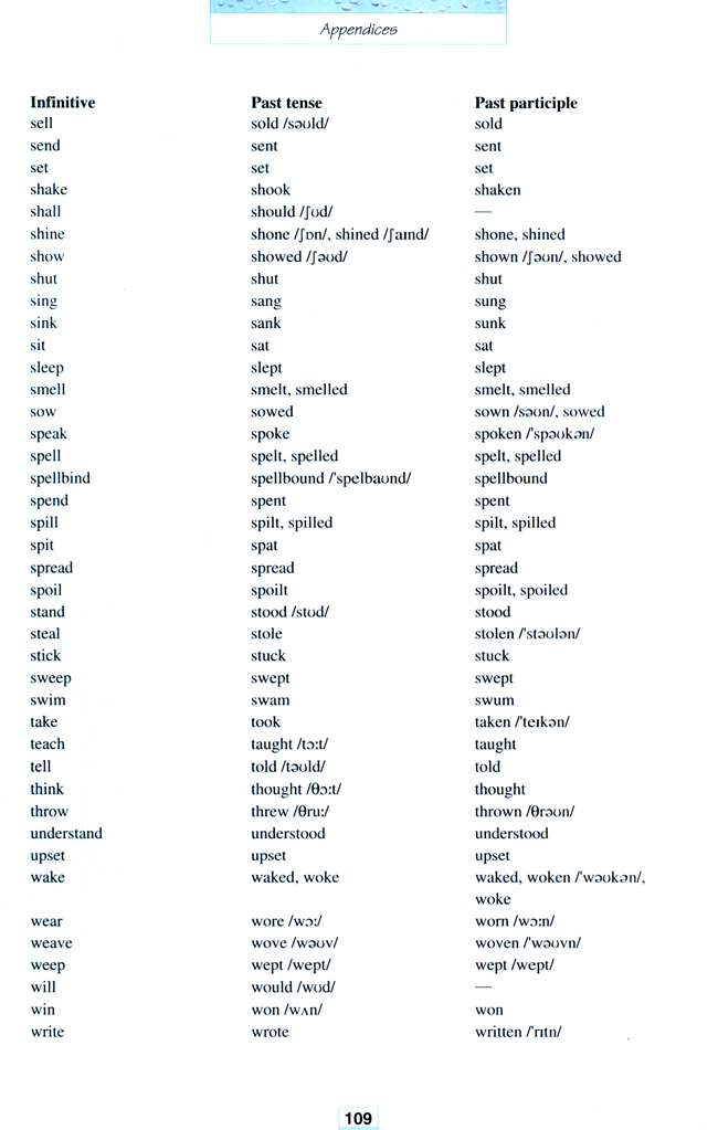 Irregular verbs(第109页)
