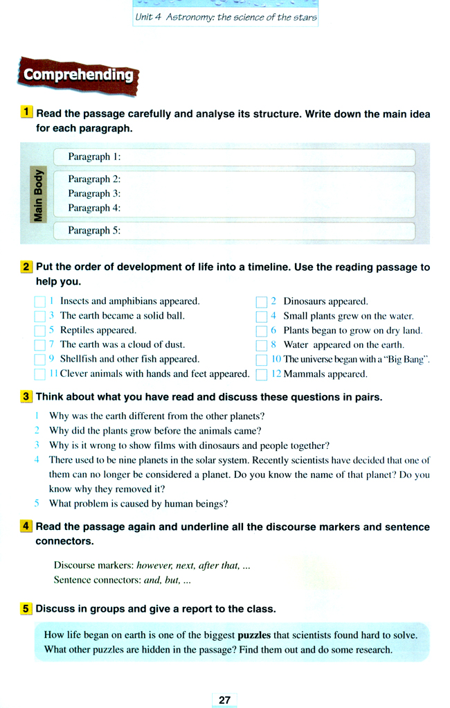 Unit 4 Astronomy: the science of the stars(第27页)