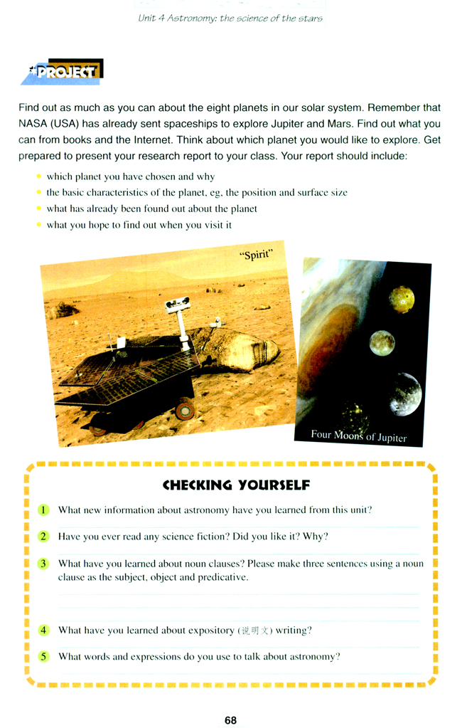 Unit 4 Astronomy: the science of the stars(第68页)