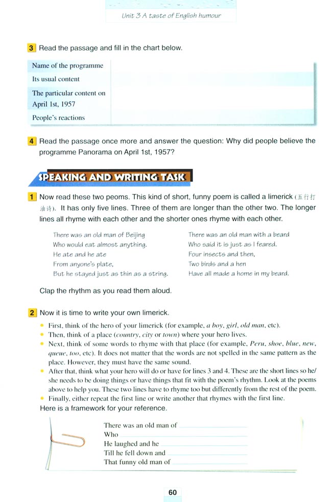 Unit 3 A taste of English humour(第60页)