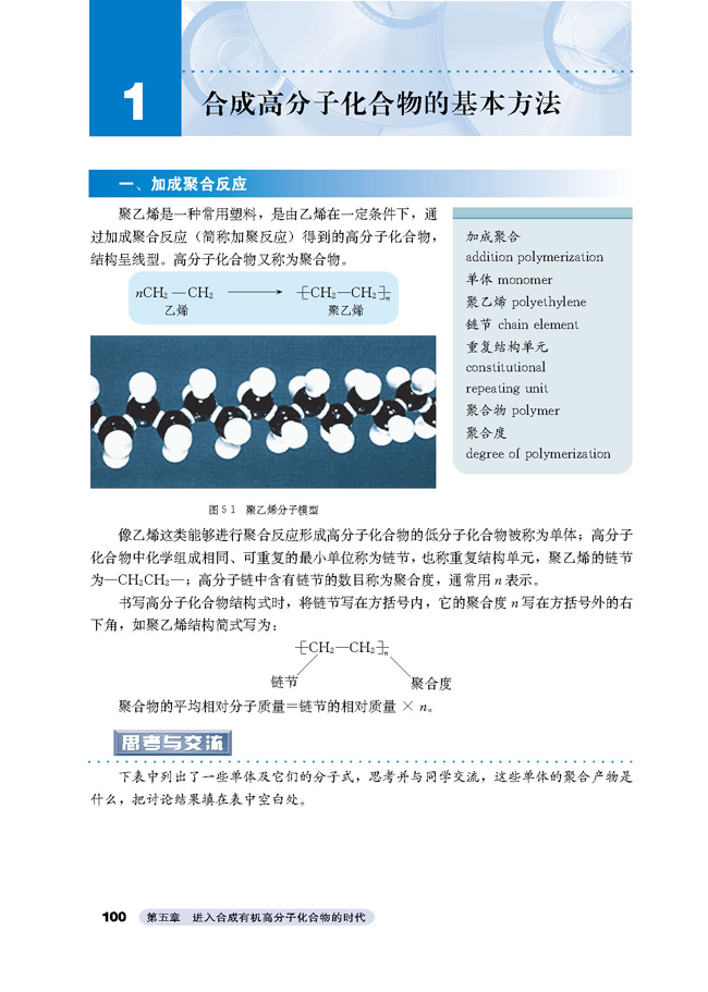 1 合成高分子化合物的基本方法(第100页)