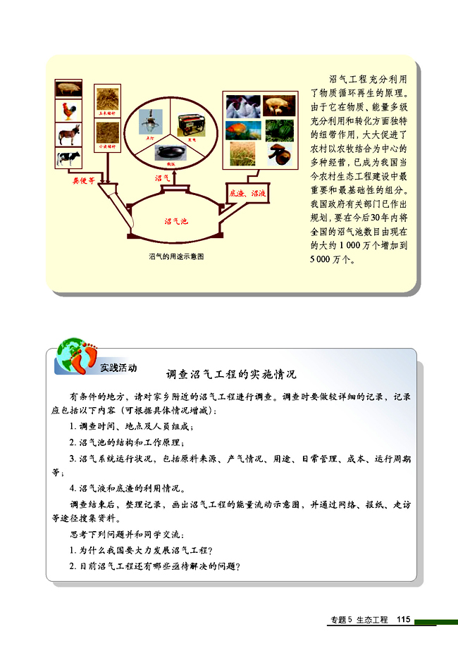 拓展视野 前景广阔的沼气工程(第115页)