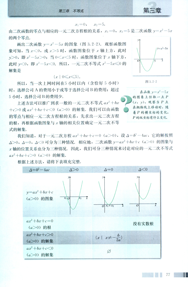 3.2 一元二次不等式及其解法(第77页)
