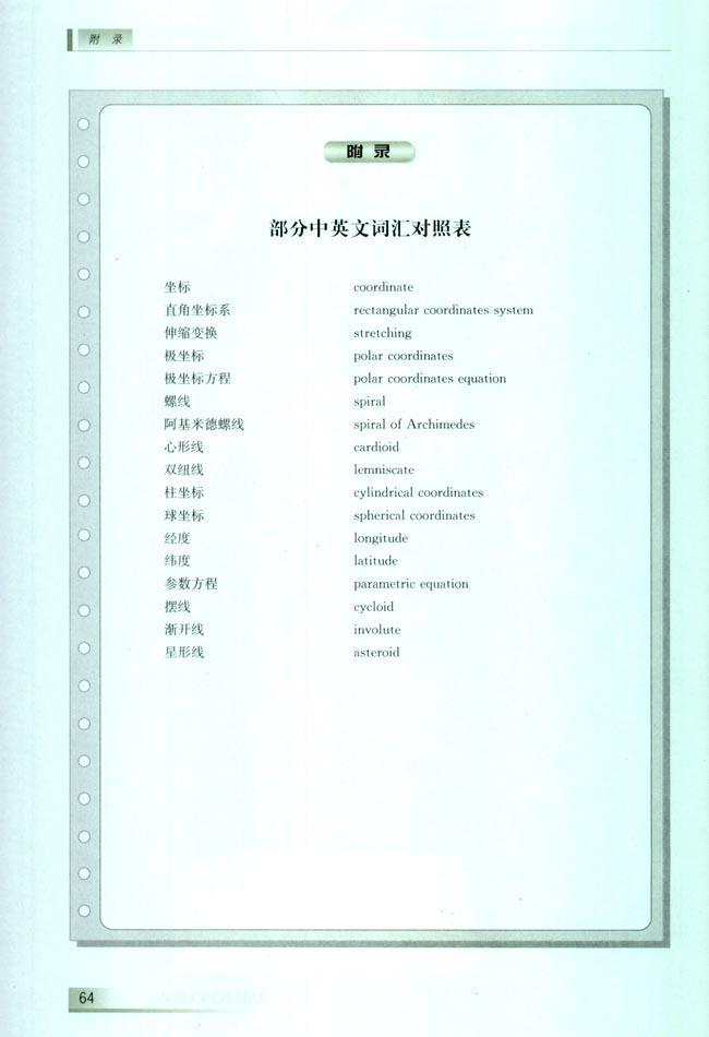 部分中英文词汇对照表(第64页)