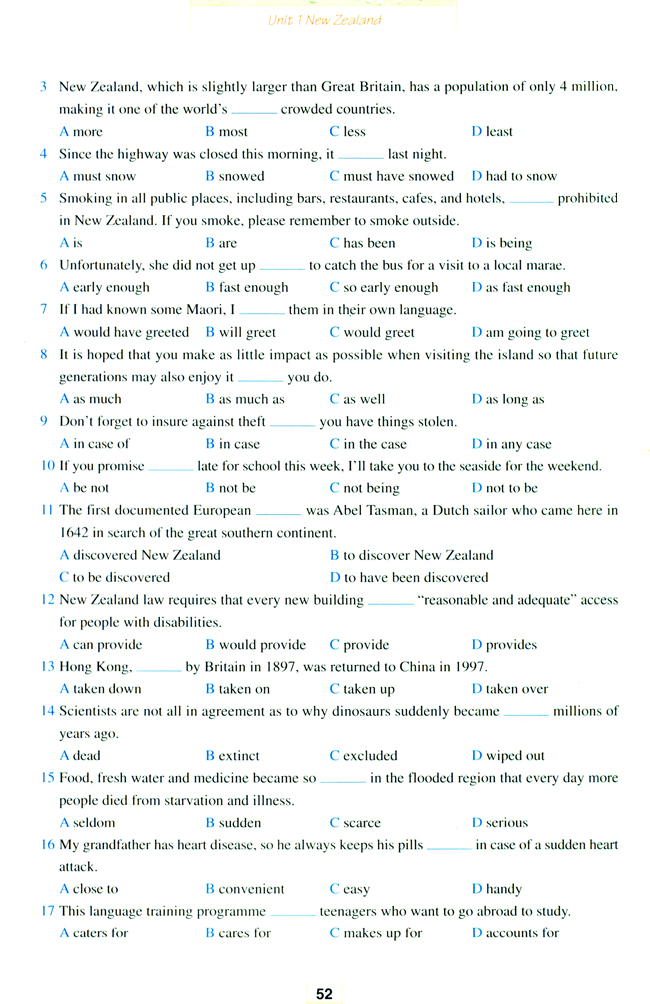 人教版高三英语选修11电子课本Unit 1 New Zealand(第52页)
