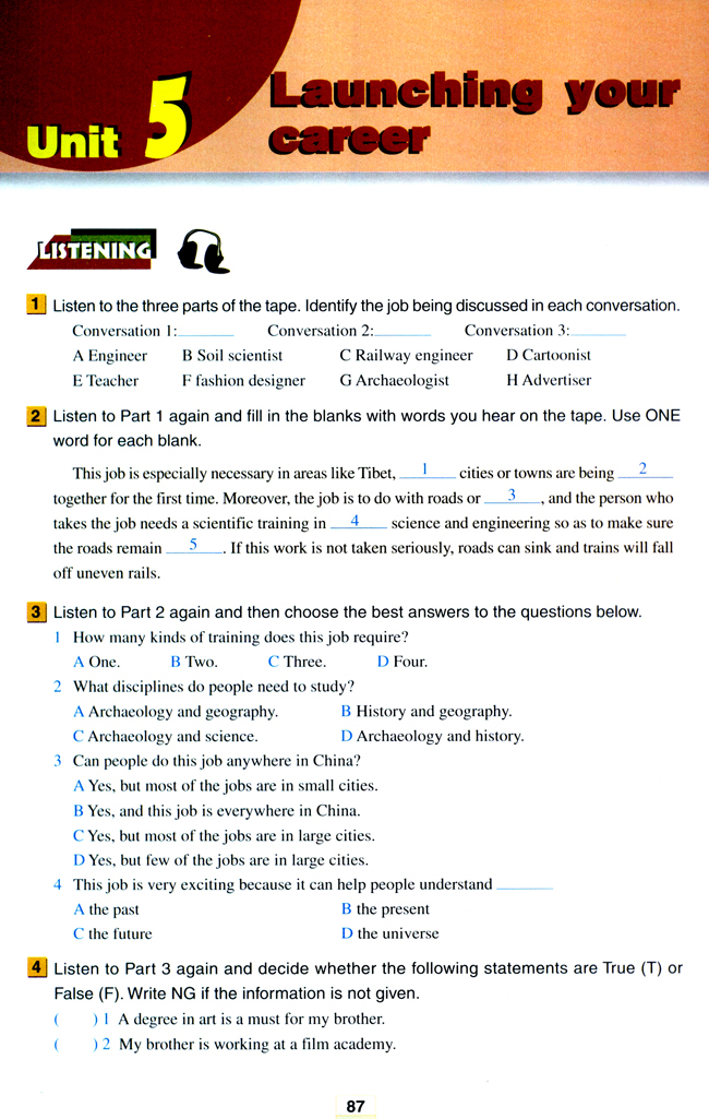人教版高三英语选修11电子课本Unit 5 Launching your career(第87页)