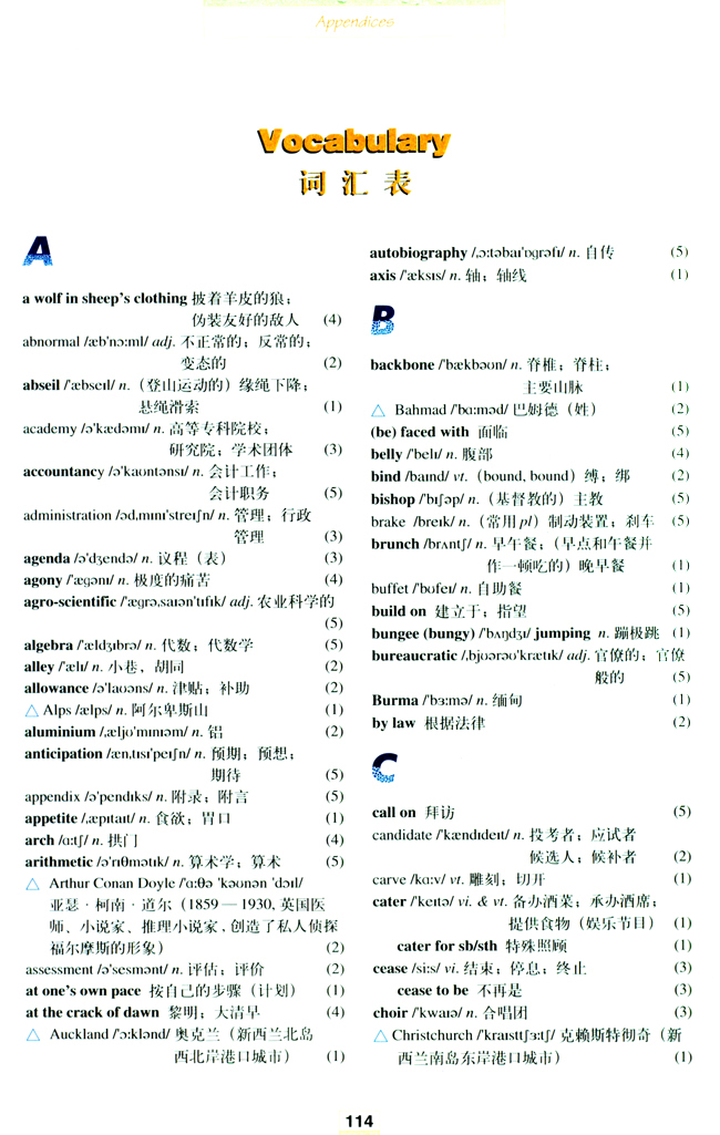 人教版高三英语选修11电子课本Vovabulary(第114页)