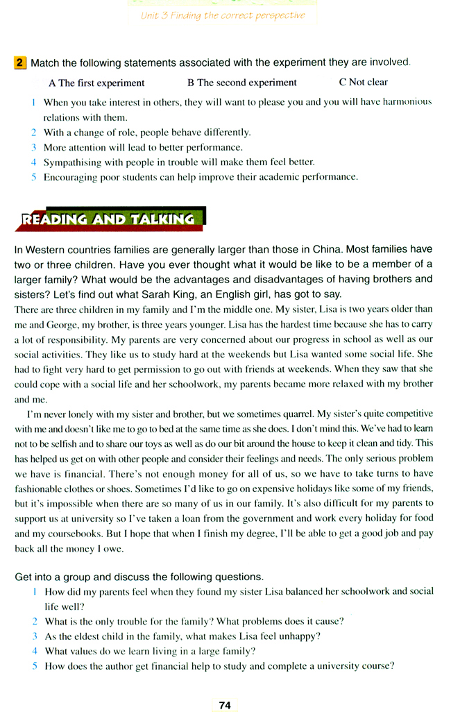 人教版高三英语选修11电子课本Unit 3 Finding the correct perspective(第74页)