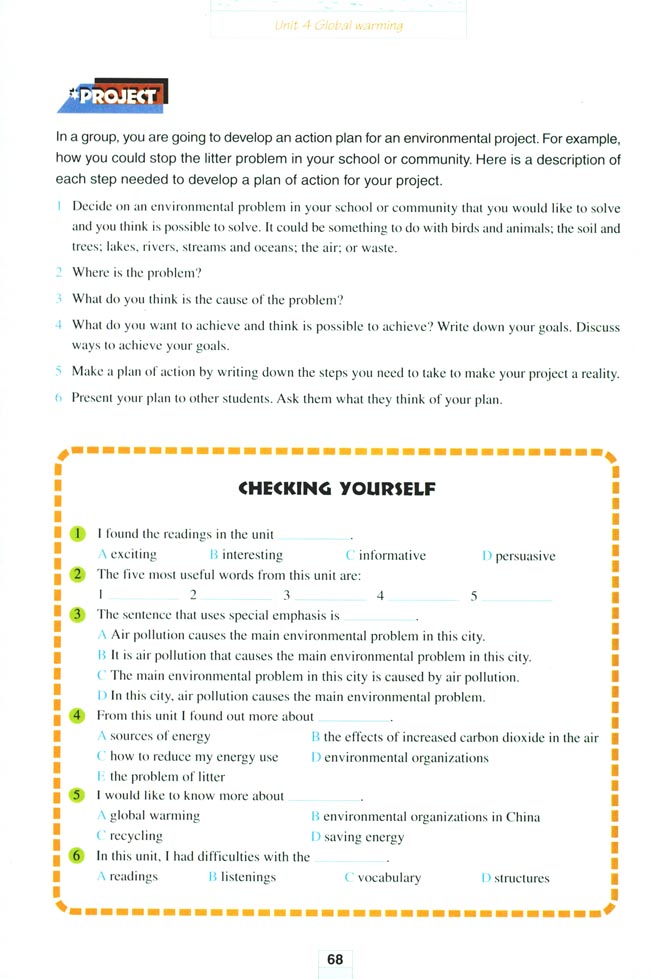 人教版高三英语选修6电子课本Unit 4 Global warming(第68页)