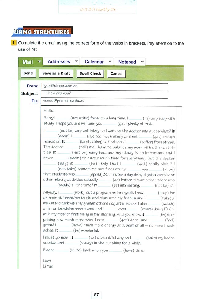 人教版高三英语选修6电子课本Unit 3 A healthy life(第57页)