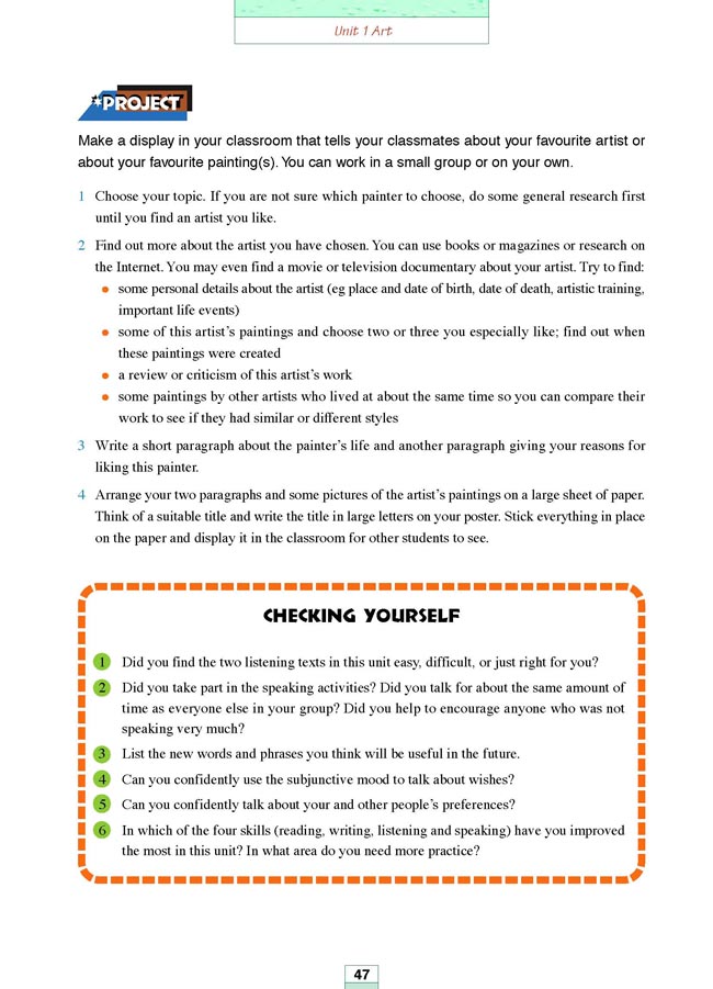 人教版高三英语选修6电子课本Workbook Unit 1 Art(第159页)