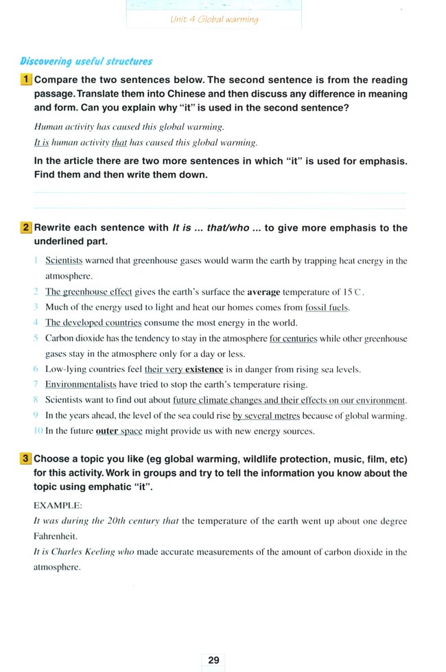 人教版高三英语选修6电子课本Unit 4 Global warming(第29页)