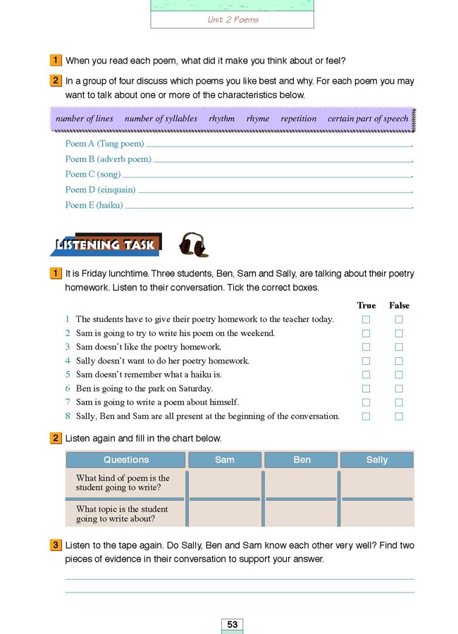 人教版高三英语选修6电子课本Workbook Unit 2 Poems(第165页)