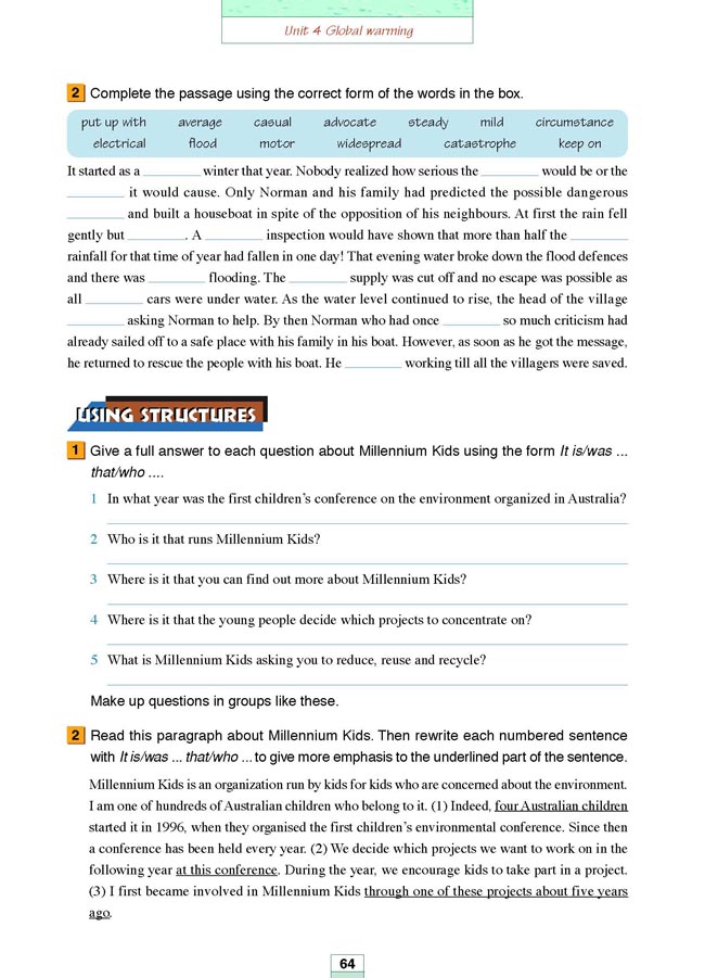 人教版高三英语选修6电子课本Workbook Unit 4 Global warming(第176页)