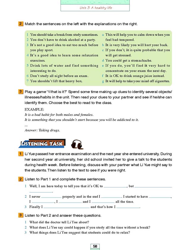 人教版高三英语选修6电子课本Workbook Unit 3 A healthy life(第170页)