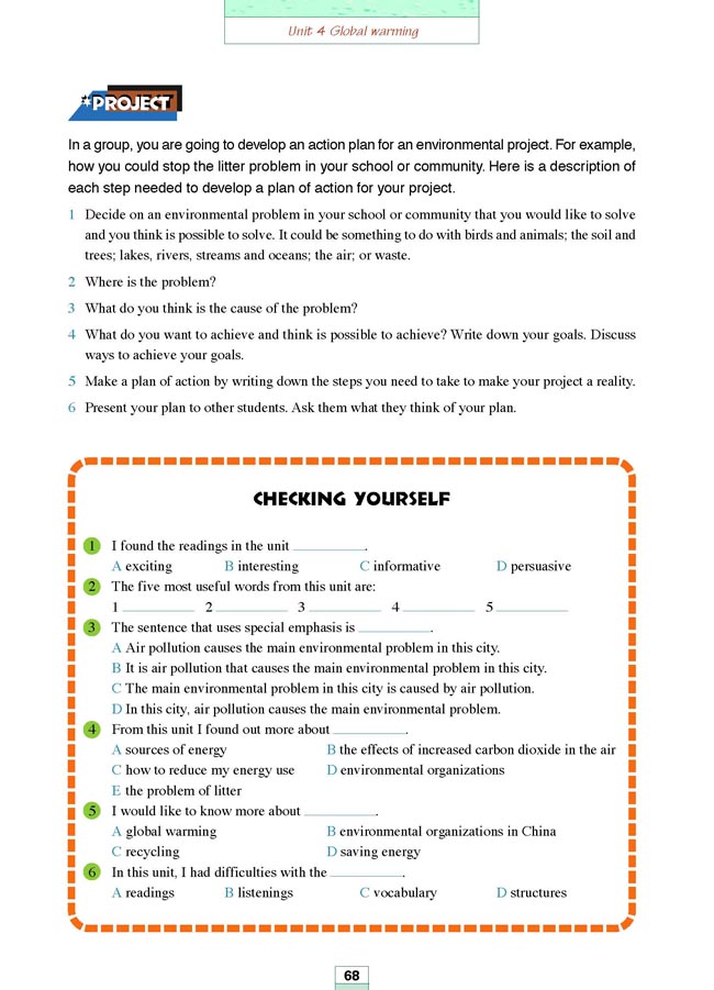 人教版高三英语选修6电子课本Workbook Unit 4 Global warming(第180页)