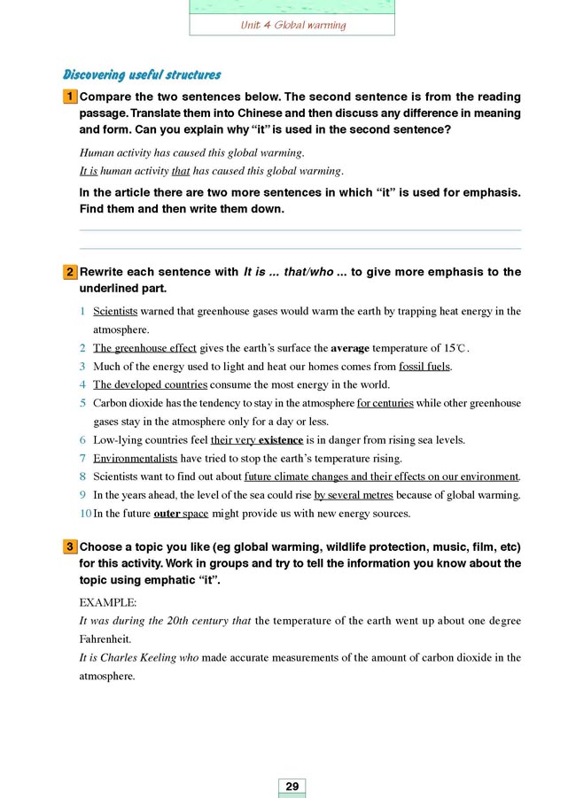 人教版高三英语选修6电子课本Unit 4 Global warming(第141页)